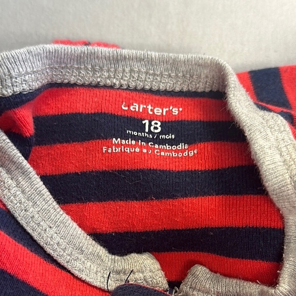 Carter's - Red and Navy Striped Onesie Sleeper with Dinosaur design - Picture 3 of 5